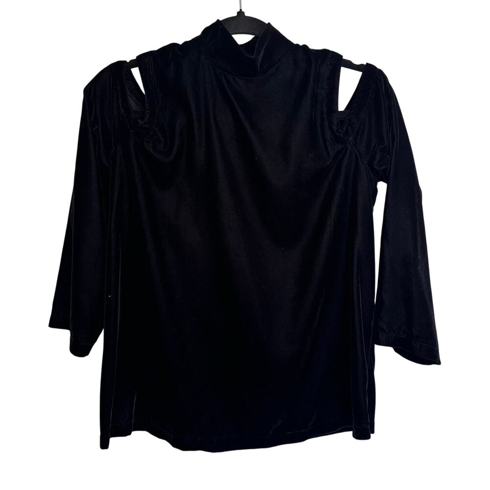 Womans saks fifth avenue black velvet cold shoulder long sleeve top small